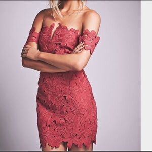 SAYLOR X Free People Strapless Floral Lace Dress in Red